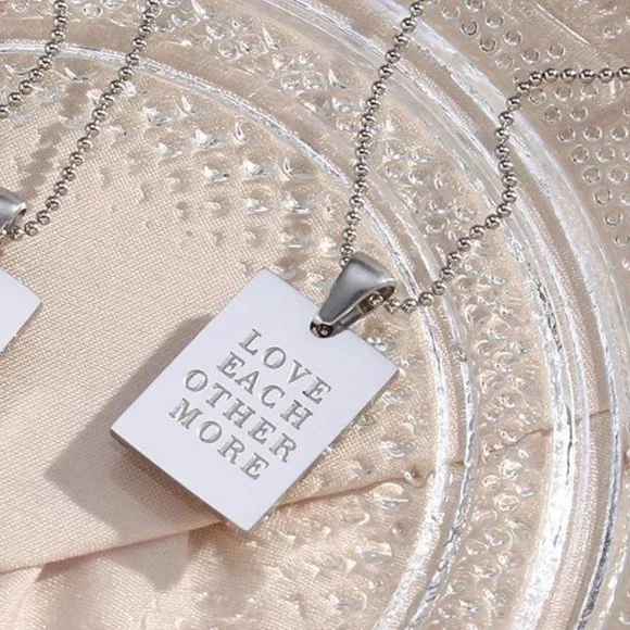Love Each Other More Necklace PVD 18K White Gold Plated Stainless Steel - Picture 2 of 8